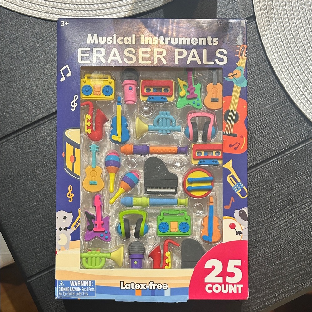 NIB Colorful Musical Instruments Eraser Set for Kids